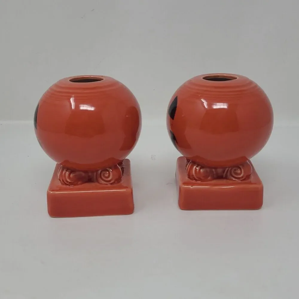 Pair Of Fiesta Halloween Pumpkin Jack-O-Lantern Candle Holders
